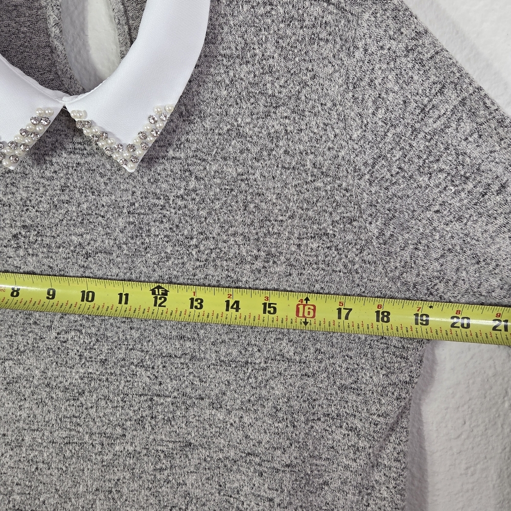 Faith And Joy Sheath Sz S Layered Twofer Sweater Embellish Collared 3/4Sleeves - Picture 14 of 16